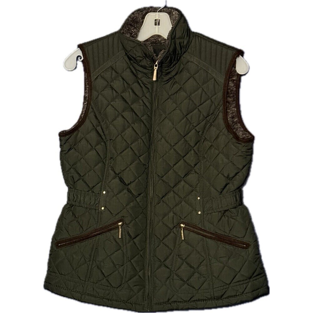 Weatherproof puffer vest, minky lined size small women Green